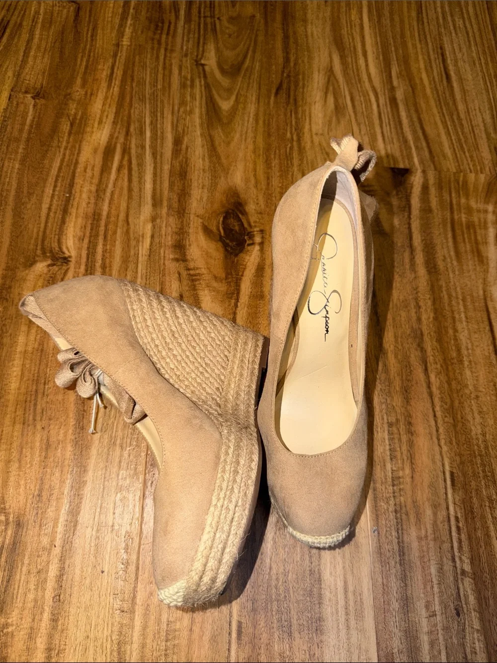 Jessica Simpson women 9 Zexie tan nude platform wedge heel espadrille tie nwt